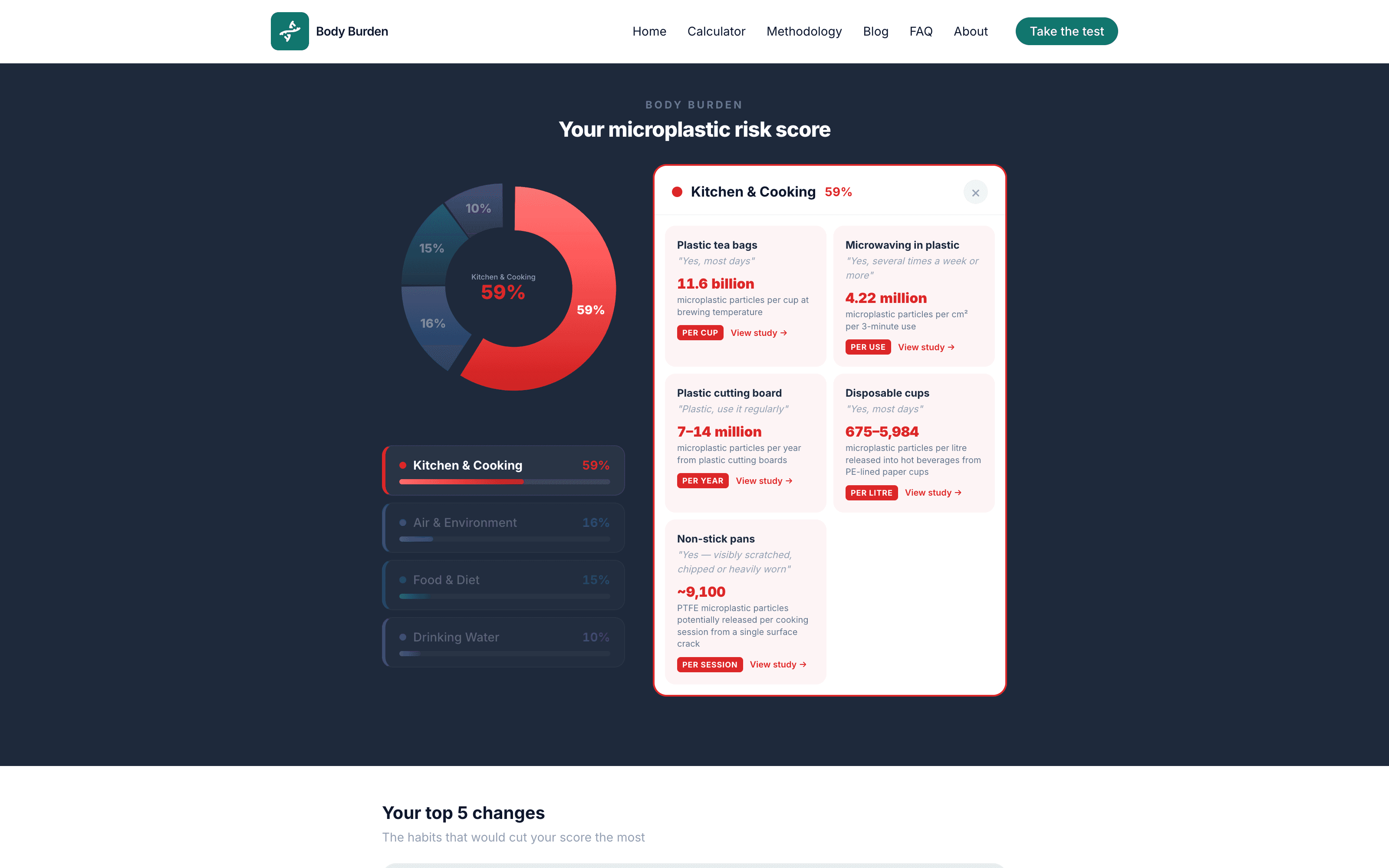 Results page with pie chart